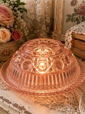 Federal Windsor Pink Button & Cane Fairy Lamp | Condiment Bowl